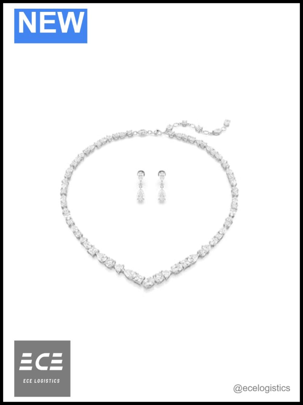 Swarovski Zirconia Rhodium Plated Jewelry Set Necklace and Earrings